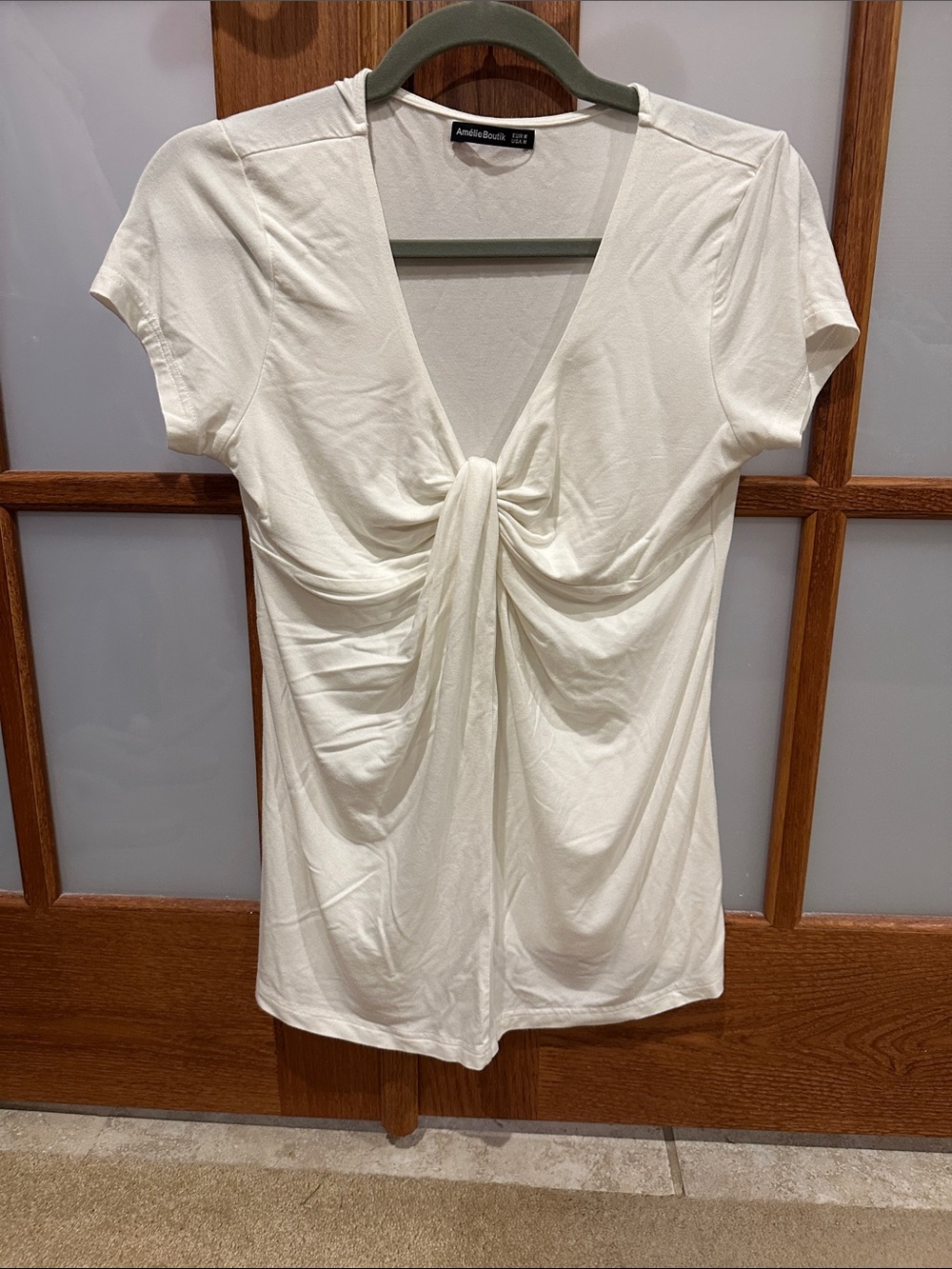 White Knot-Front Short Sleeve Top